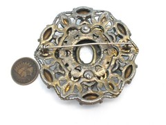 Large Round Blue Rhinestone Brooch Vintage Pin Prong Set Stones Jewelry