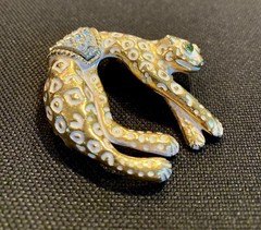 Vtg Florenza Gold Tone Glass Eyes Rhinestone Jaguar Leopard Brooch Pin