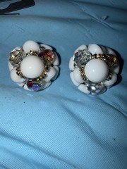 Vintage signed “West Germany” Demi-parure 1950s milk glass starburst set