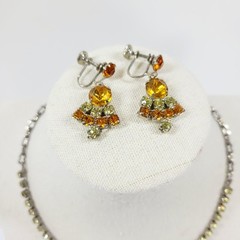 Vintage Citrine Rhinestone Choker And Earrings Set Screwback 15.5″ Regency