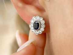 1Ct Basaltic Sapphire and 1.50Ct Diamond 18k White Gold Cluster Earrings