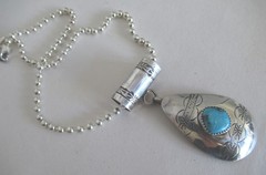 NAVAJO? STERLING PENDANT NECKLACE by AT, 2 1/2 INCHES PENDANT, 19 INCHES CHAIN