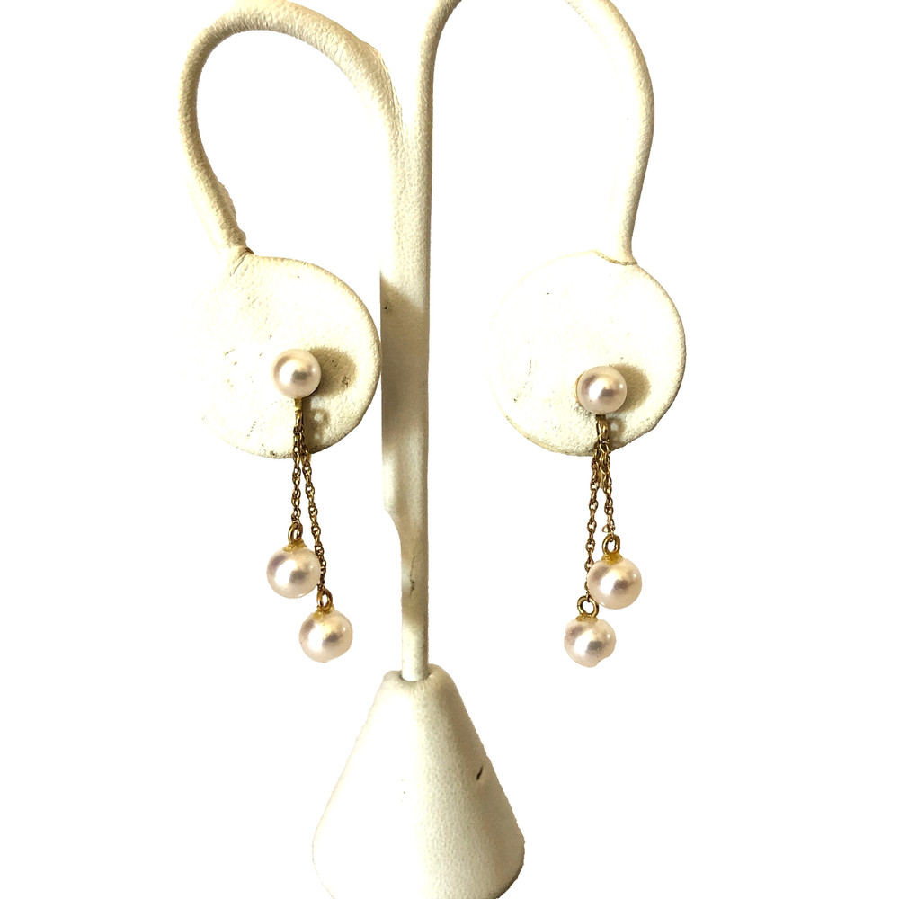 14k Yellow Gold Pearl Dangle Drop Earrings w Screwbacks Fine Jewelry Pre-owned