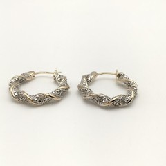 Vintage ROSS SIMONS 2 Tone Sterling Silver Diamond Hoop Earrings 925 9g #66