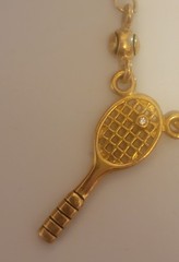 Gorgeous VTG Tennis Racket & Ball Charm Necklace Chain+ Pendant Taiwan Gold 👀
