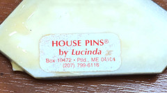 Vintage House Pins by Lucinda USA Big Green Hear in Purple Sky Pin / Brooch