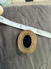 Victorian Ornate Mourning Brooch Etched Gold Fill Metal Onyx Center C Clasp Pin