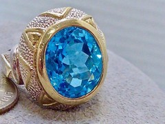 NEW 11 CARAT LONDON SWISS BLUE MINED OVAL CUT TOPAZ STERLING RING SIZE 8 RING