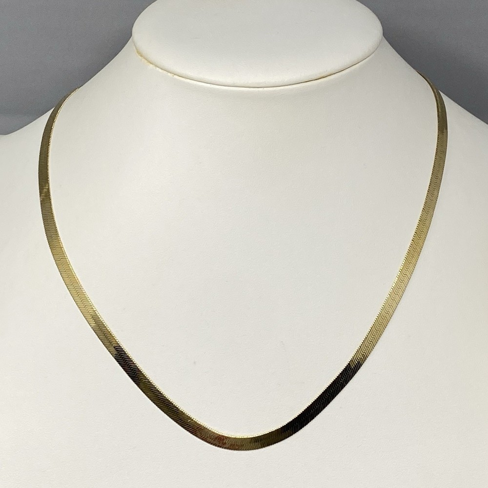 Herringbone Chain Necklace Flat Flexible Links Shiny Classic Lobster Collar 18″