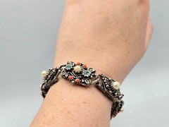 Selro Selini Bracelet Silver Tone W/ Faux Coral & Pearls Blue Crystals