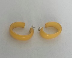 Pair of Vintage Bakelite Pierced Hoop Earrings Yellow/orange Color Oval Shape