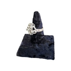 Vtg Cocktail Ring Sz 8 Brutalist 14K White Gold Plated H.G.E. Volcanic Freeform