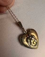 Antique Heart Shaped Photo Locket Gold Over Sterling 19” Chain Read C3