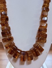 Baltic Square Graduating Honey Amber Vintage Necklace Mid Century 29 inches Long