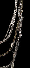VTG 90s Edgy Layered Chains Fossil 8 Strand Rock Star Statement Necklace 23″