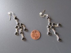 Vintage Pierced Chandelier Earrings Black Onyx Sterling Silver New Condition