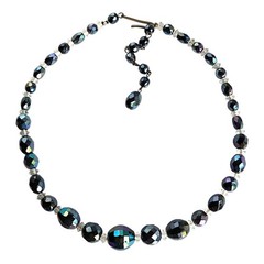 Vintage West Germany AB Crystal Glass Bead Necklace Peacock Iridescent Choker