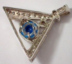 ESTATE Vtg Signed 2.9g SOLID 18k White Gold Glass Evil Eye CZ Necklace Pendant