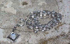 Antique Vintage Sterling Silver open-back faceted Crystal Chain Necklace Fob 63″