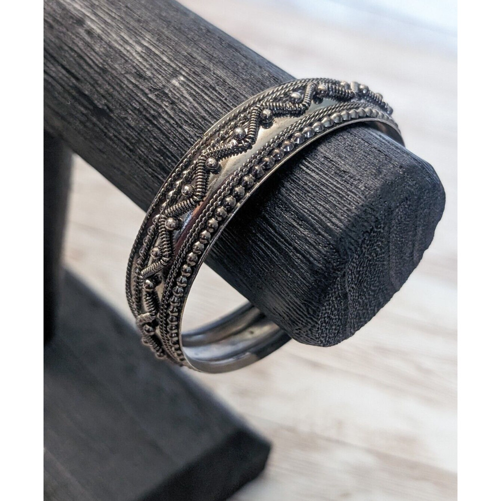 Vintage Bracelet / Bangle – Dark Silver Tone Ornate 7.25″