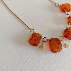 Vintage Soviet Baltic Amber Necklace 1970 Kaliningrad Factory 0YK Gold Plated