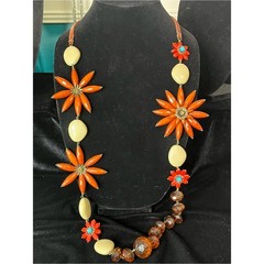 Joan Rivers Orange and Cream Boho Floral Statement Necklace 1709