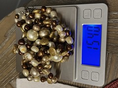 VINTAGE ESTATE 3 STRAND CHAMPAGNE BROWN GENUINE PEARL 6 BEAD NECKLACE STERLING