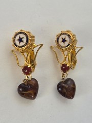 Vintage American Legion Auxiliary Clip On Earrings Dangle Heart