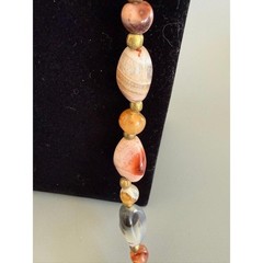 Vintage Beggars Bead Necklace 34″ Opera Long Polished Stones Colorful Heavy