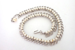 Vintage 1960s Trifari Faux Pearl Necklace Chocker Silver Plated Metal