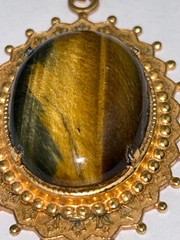 Oval Tigers Eye Gemstone Set in Gold-Tone Brass Frame 1.75″ Heavy Mothers Day