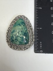 Vintage Israel 935 Large Sterling Silver Green Chrysocolla Pendant Brooch Signed