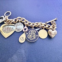 Juicy Couture Charm Bracelet Bird Butterfly Coin Heart Wooden Monogram