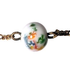 Vintage Dainty Gold Tone Choker Chain Hand Painted Floral Beads 14 Inches