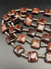 Vintage Red Tiger Eye Natural Stone Sterling Silver Chunky Long Necklace 148 Gr