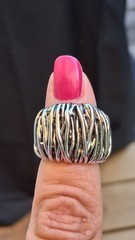Vintage Artisan Brutalist Abstract Silvertone Ring Size 4 Mid Century Modernist