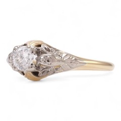 ART DECO DREAMS 18K Yellow Gold & Platinum Set 0.30ct Brilliant Cut Diamond Ring