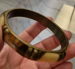 Vintage Bohemian Brass Horn Bone Bangle Bracelet 3″ Gold Cream