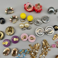 Vintage Clip Earrings Lot of 44 Mix Materials Enamel Lucite Glass Acrylic Stone