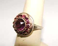 Art Deco Dainty Sterling Silver Adjustable Simulated Amethyst Glass Halo Ring 7