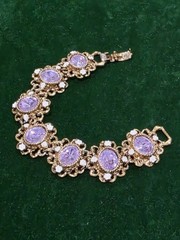 Vintage Huge Purple Blue Color Cyrstal Alexandrite Rhinestone Bracelet 7.5 In
