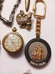 Lot of Odd Metal Items Belt buckles, ornaments, stop watch, rings, key chain +