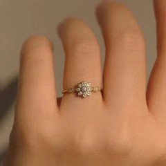 Art Deco Style Round Lab Created Diamond Wedding 14K Yellow Gold FN Floral Ring