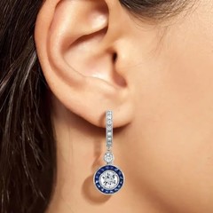Art Deco Lab Created Diamond Sapphire Drop Dangle 14K White Gold Finish Earrings