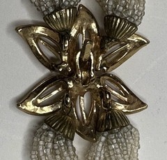 Vintage Multi-Strand Seed Bead Necklace Floral Clasp Clip-On Earring Set