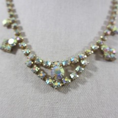 Vintage Art Deco Necklace AB Rhinestone Gold Tone 15 Inch