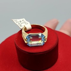 Vtg Sz 5 Ring Lg Aqua Blue Cubic Zirconia 18KGE Gold Electroplated Jewelry StyL2