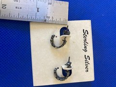 Earrings Vintage 925 And Marcasite Half Hoop .5-inches