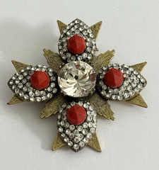 Vintage J. Crew Brooch Gold Tone Maltese Cross Brulee Crystal Clear Rhinestone