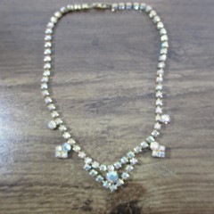 Vintage Art Deco Necklace AB Rhinestone Gold Tone 15 Inch
